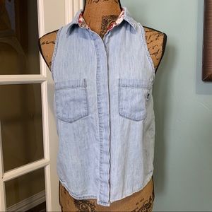 Miss Me Sleeveless Denim Chambray Lace Insert Small